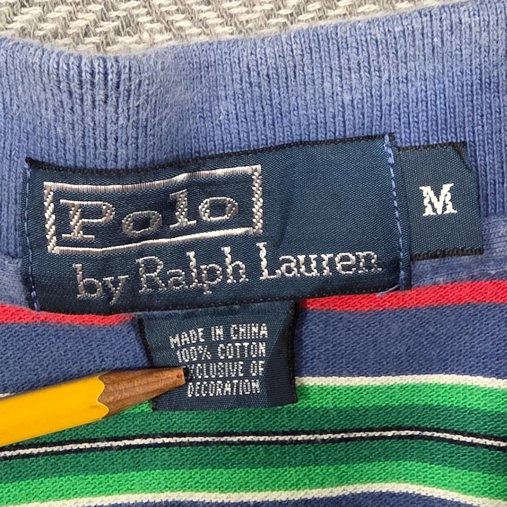 Polo Ralph Lauren Mens Medium Striped Polo Shirt Blue Green Red Short‎ Sleeve M
